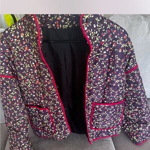 Floral Quilted Jacket with Red Accents